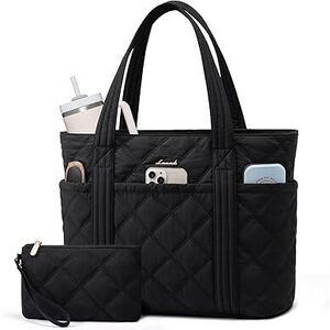 Puffer Tote Bag For Women, Quilted 15.6" Work Tote With Zipper, Large Travel